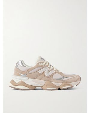 New Balance 9060 Metallic-Trimmed Suede And Mesh Trainers - Natural