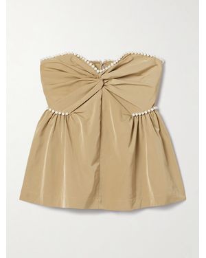 Kika Vargas Hebe Strapless Faux Pearl-Embellished Woven Top - Natural