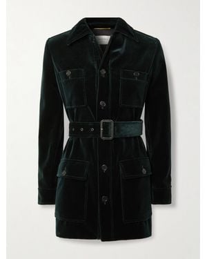 Saint Laurent Veste En Velours À Ceinture - Noir