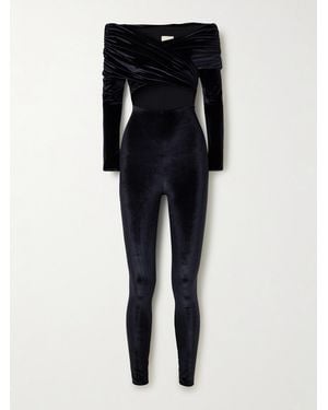 Maygel Coronel Bagolo Cutout Draped Stretch-Velvet Jumpsuit - Black