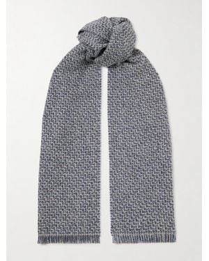 Johnstons of Elgin Fringed Checked Cashmere And Silk-Blend Scarf - Grey