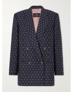 Etro Double-Breasted Wool And Cotton-Blend Jacquard Blazer - Blue