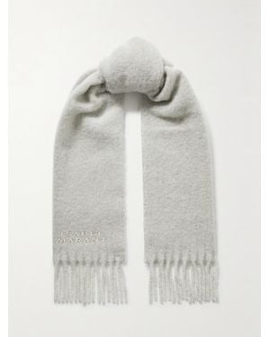 Isabel Marant Firny Fringed Embroidered Alpaca-Blend Scarf - Gray