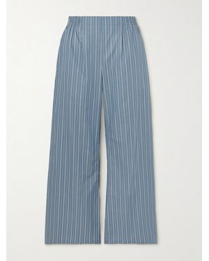 Leset Yoshi Pinstriped Cotton-Blend Poplin Wide-Leg Trousers - Blue