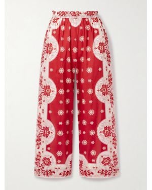 Alix Of Bohemia Otto Cropped Bandana-Print Cotton-Voile Wide-Leg Pants - Red