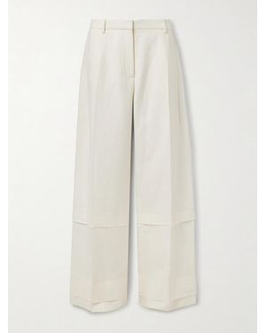 KHAITE Linden Tiered Frayed Linen Trousers - White