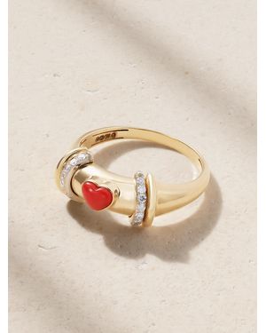 L'Atelier Nawbar Warrior Venus 18-Karat, Rhodium-Plated, Coral And Diamond Ring - Natural
