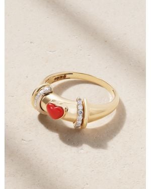 L'Atelier Nawbar Warrior Venus 18-Karat, Rhodium-Plated, Coral And Diamond Ring - Natural
