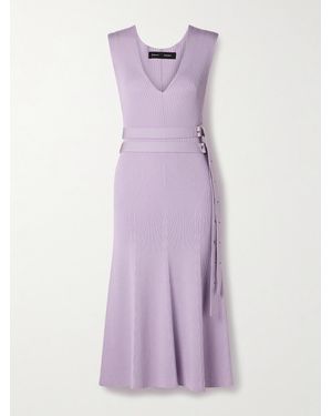 Proenza Schouler Madeline Belted Ribbed-Knit Midi Dress - Purple