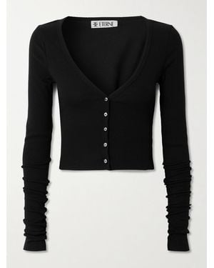 ÉTERNE Ribbed Stretch Cotton And Modal-Blend Cardigan - Black
