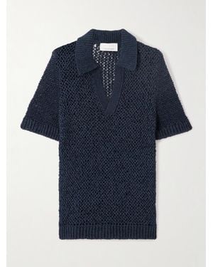 LIBEROWE Open-Knit Organic Cotton-Blend Polo Shirt - Blue