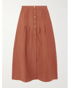 LeKasha Hadera Pleated Organic Linen-Gauze Maxi Skirt - Orange