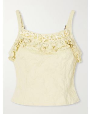 ShuShu/Tong Cami Embellished Ruffled Cotton-Blend Cami - Natural