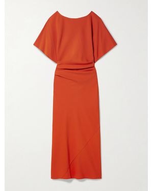 STAUD Amelie Ruched Crepe Midi Dress - Red