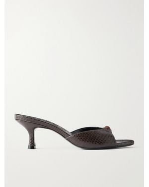 STAUD Brynn 70 Snake-Effect Leather Mules - Natural