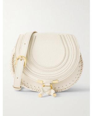 Chloé Marcie Schultertasche Aus Strukturiertem Leder Und Gehäkelter Baumwolle - Natur
