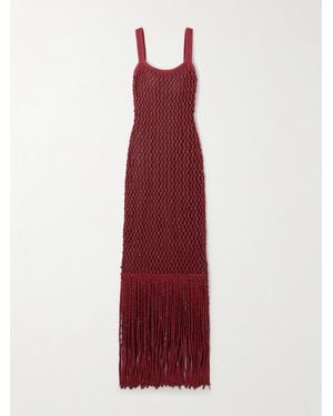 DIOTIMA Gala Open-Back Fringed Embellished Crocheted Cotton-Blend Gown - Red