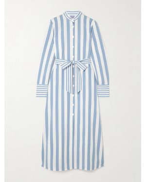 Thierry Colson Alla Belted Striped Cotton-Poplin Maxi Shirt Dress - Blue