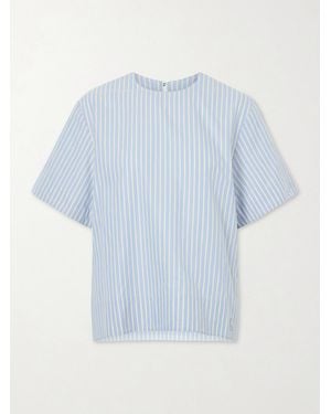 Rabanne Saria T-Shirt Aus Gestreifter Baumwollpopeline - Blau