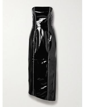 Salon 1884 Sioux Strapless Asymmetric Whipstitched Patent-Leather Dress - Black