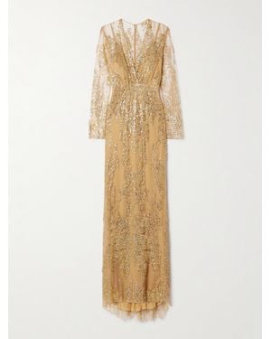 Zuhair Murad Wrap-Effect Embellished Tulle Gown - Natural