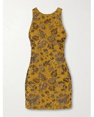 Saint Laurent Jardin Brocade Stretch Mini Dress - Yellow