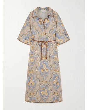 Zimmermann Daylight Belted Printed Linen Midi Dress - White