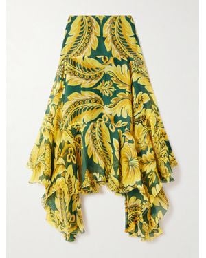 Etro Asymmetric Ruffled Printed Silk Skirt - Yellow