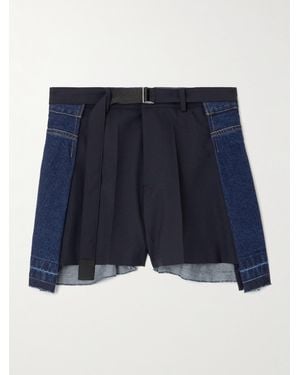 Sacai Shorts Aus Denim Und Shell Mit Falten Und Gürtel - Blau