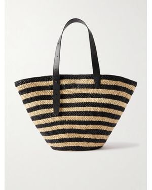 LIE STUDIO The Bianca Große Tote Aus Gestreiftem Raffiabast Mit Lederbesätzen - Natur