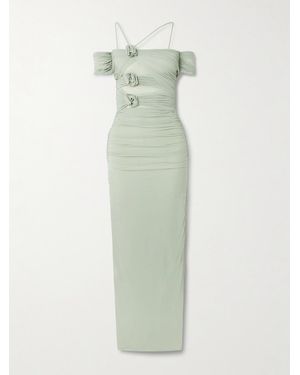 Maygel Coronel Abisso Appliquéd Cutout Stretch-Jersey Halterneck Maxi Dress - Green