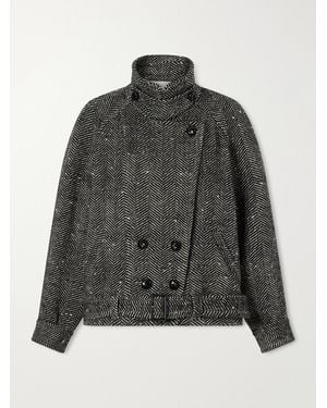 Isabel Marant Elvane Belted Herringbone Wool-Blend Coat - Gray