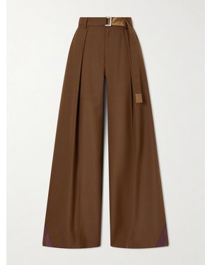 Sacai Belted Pleated Crepe Wide-Leg Pants - Brown