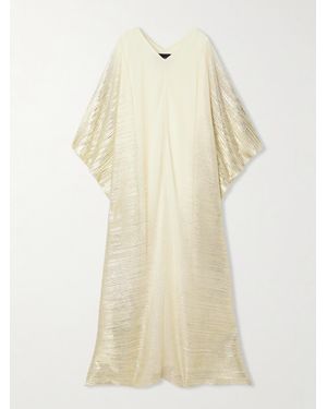 ‎Dima Ayad Metallic Plissé-Tulle Maxi Dress - Natural