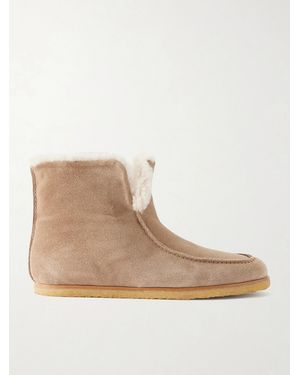 LEGRES 52 Shearling-Trimmed Suede Ankle Boots - Natural
