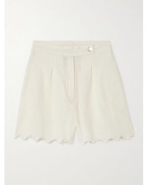 Thierry Colson Walt Scalloped Cotton And Linen-Blend Shorts - Natural