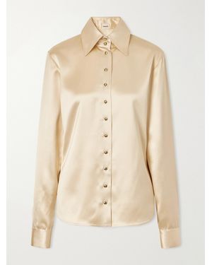 KHAITE Ivy High-Collar Satin Shirt - Natur