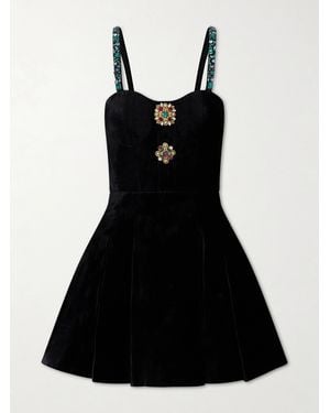 Balmain Embellished Velvet Mini Dress - Black