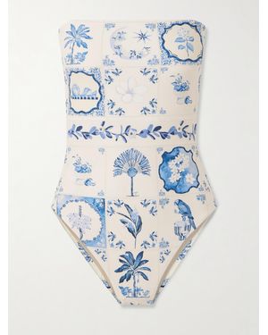 Agua Bendita Ilusion Wild Strapless Embellished Printed Recycled Swimsuit - Blue