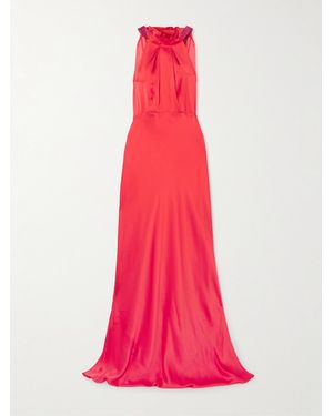 Saloni Michelle Ruffled Hammered Silk-Satin Maxi Dress - Pink