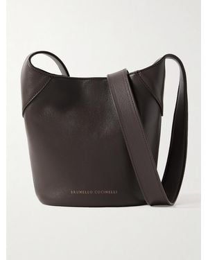 Brunello Cucinelli Bead-Embellished Leather Shoulder Bag - Black