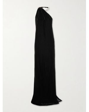 Stella McCartney Asymmetrische Neckholder-Robe Aus Samt Mit Raffung Und Verzierungen - Schwarz