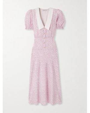 Alessandra Rich Midikleid Aus Seide Mit Blumenprint, Crêpe-Besatz Und Raffungen - Pink