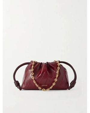 Loewe Flamenco Mini Leather-Trimmed Crinkled-Eel Clutch - Braun