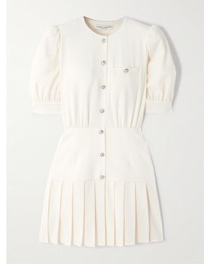 Alessandra Rich Crystal-Embellished Pleated Wool-Blend Crepe Mini Dress - Natural