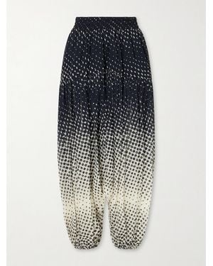 Christopher John Rogers Halftone Polka-Dot Chiffon Tapered Pants - Blue