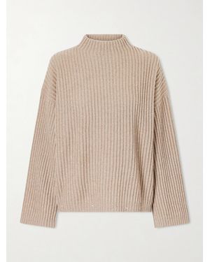 Brunello Cucinelli Sequin-Trimmed Ribbed-Knit Turtleneck Jumper - Natural