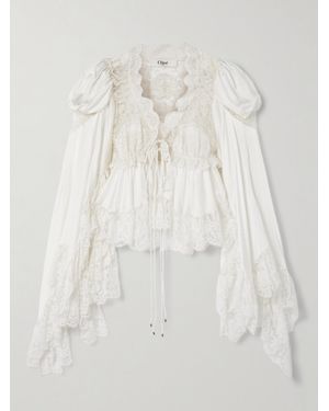 Chloé Lace-Paneled Silk-Satin Blouse - White