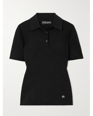 Dolce & Gabbana Appliquéd Jersey Polo Shirt - Black