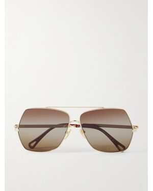 Chloé Goldfarbene Oversized-Pilotensonnenbrille - Natur